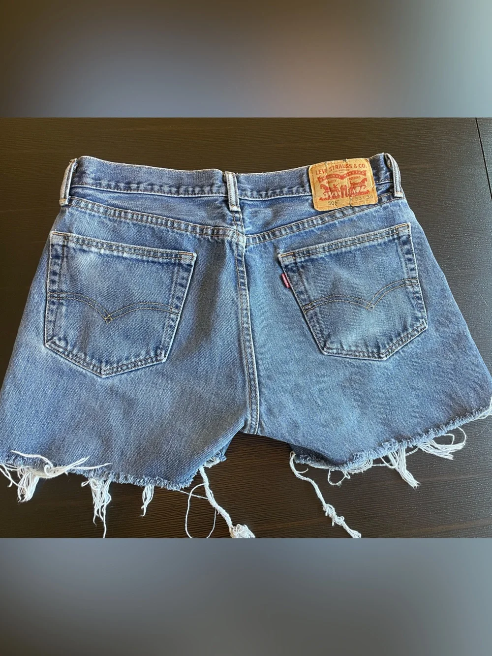 Levi's 505 Blue Denim Cutoff Raw Hem High Waisted Jean Shorts W33 Med